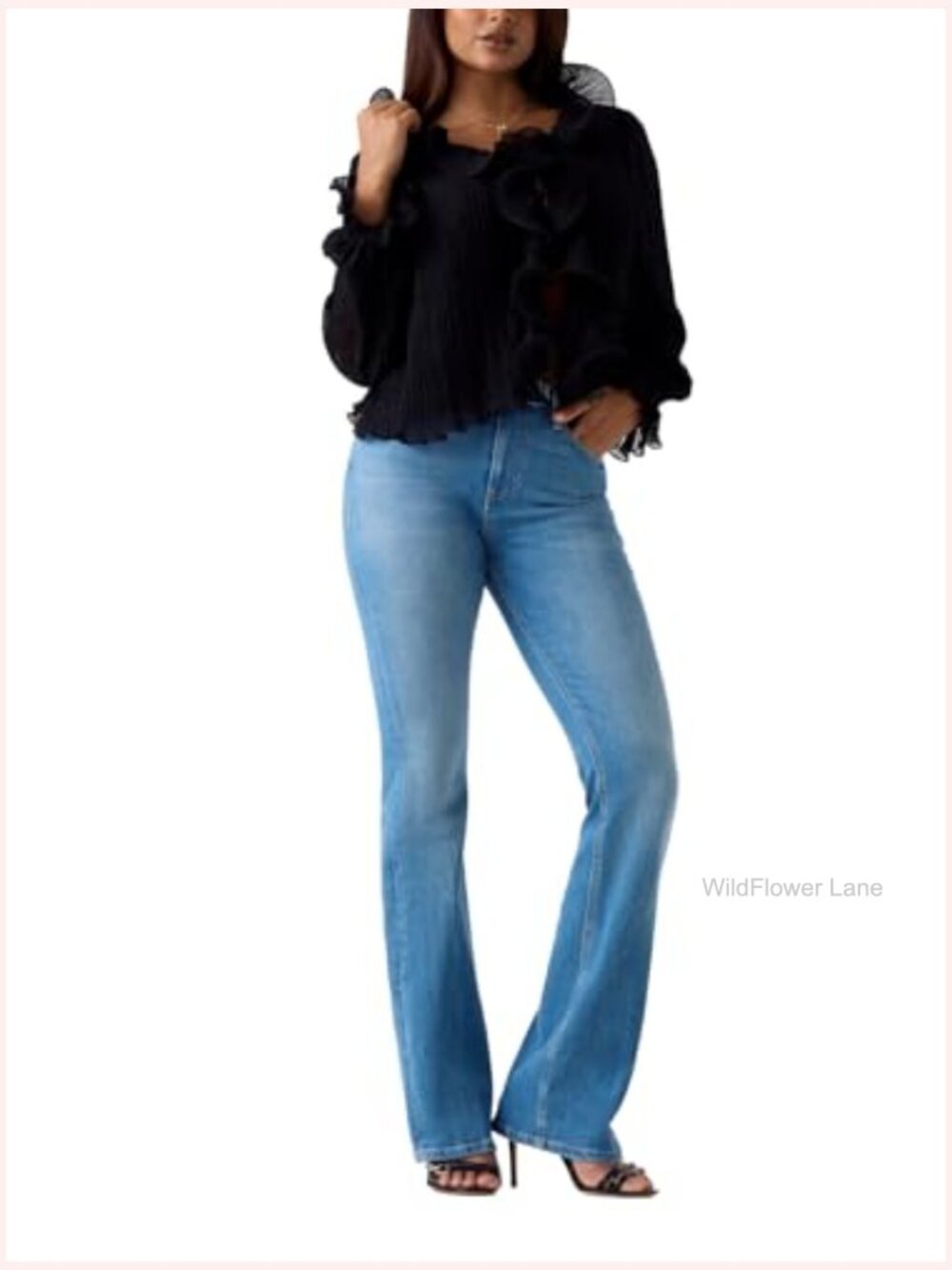 Eco Long Sleeve Faye Top - Lightweight Sheer Blouse with Ruffle Details - Picture 2 of 4